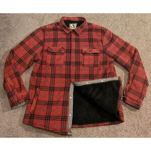 Voyager Sherpa Lined Fleece Red Plaid Flannel Shirt Jacket Shacket Men's XL